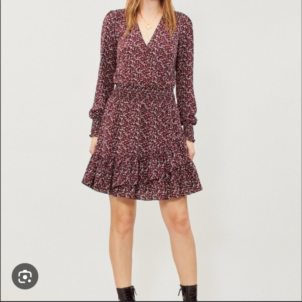 Michael Kors Red Leaf Print Ruffle Dress